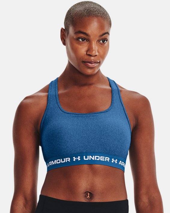 Women's Armour® Mid Crossback Heather Sports Bra in Blue image number 2